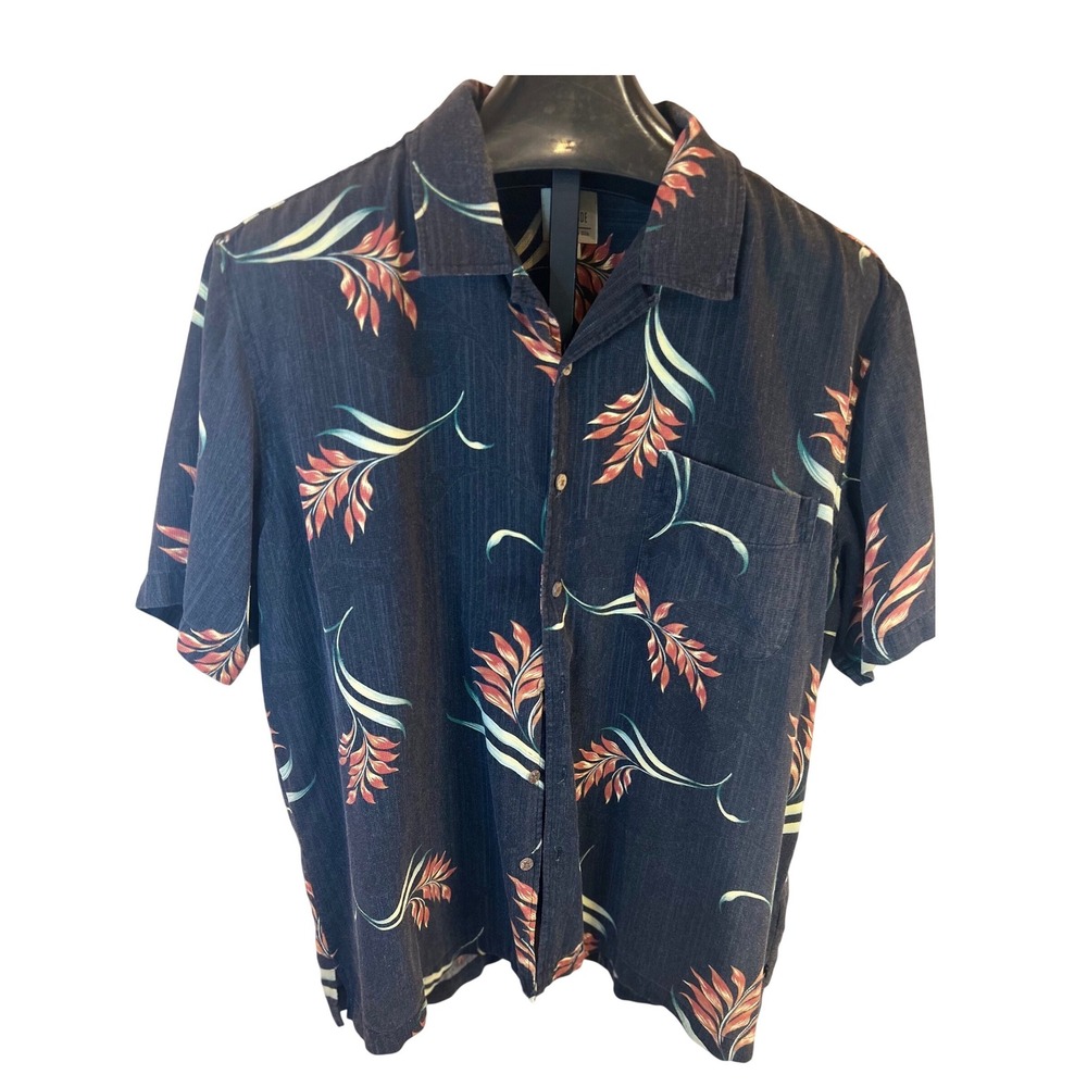 SOLITUDE Washable Silk Mens Tropical‎ Floral Short Sleeve Button Up Shirt XL